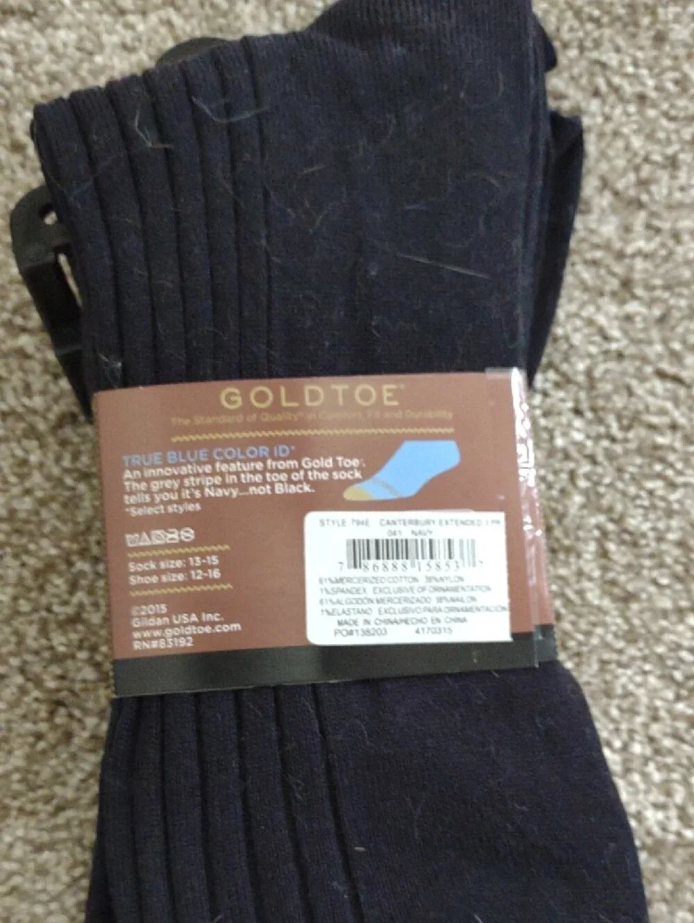 Gold Toe Canterbury Ribbed Crew Socks in Black - Extended Size